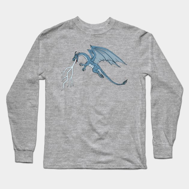 Blue Dragon Spitting Lightning Long Sleeve T-Shirt by AzureLionProductions